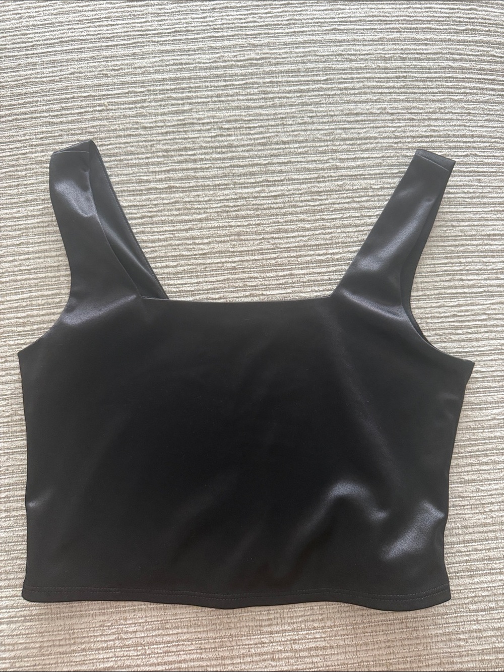 Black Square-Neck silk Crop Tank Top